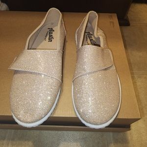 Gold Sparkle Velcro Slip On Canvas